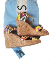Image of TOMS PINK,WHITE STRIPE CENNA WEDGES SANDALS Size 6 UK, EUR 39, US 8 BNWT RRP £89