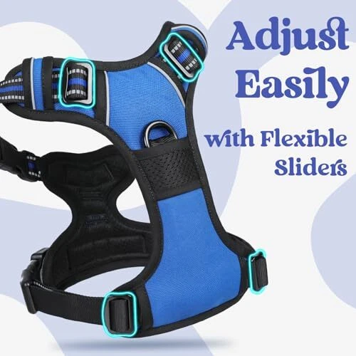 Dog Harness Sized, No Pull Pet Harness with 3 Buckles, Adjustable Medium Blue