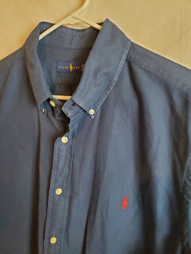 Ralph Lauren Button Down Collared Shirt Mens Size XL Navy Blue - Picture 3 of 6