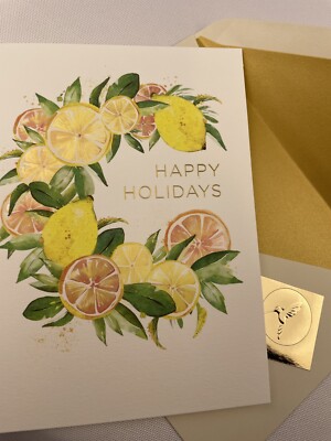 2 LOT -New Papyrus Happy Holidays Christmas & New Years Card w Gold Foil & Seals