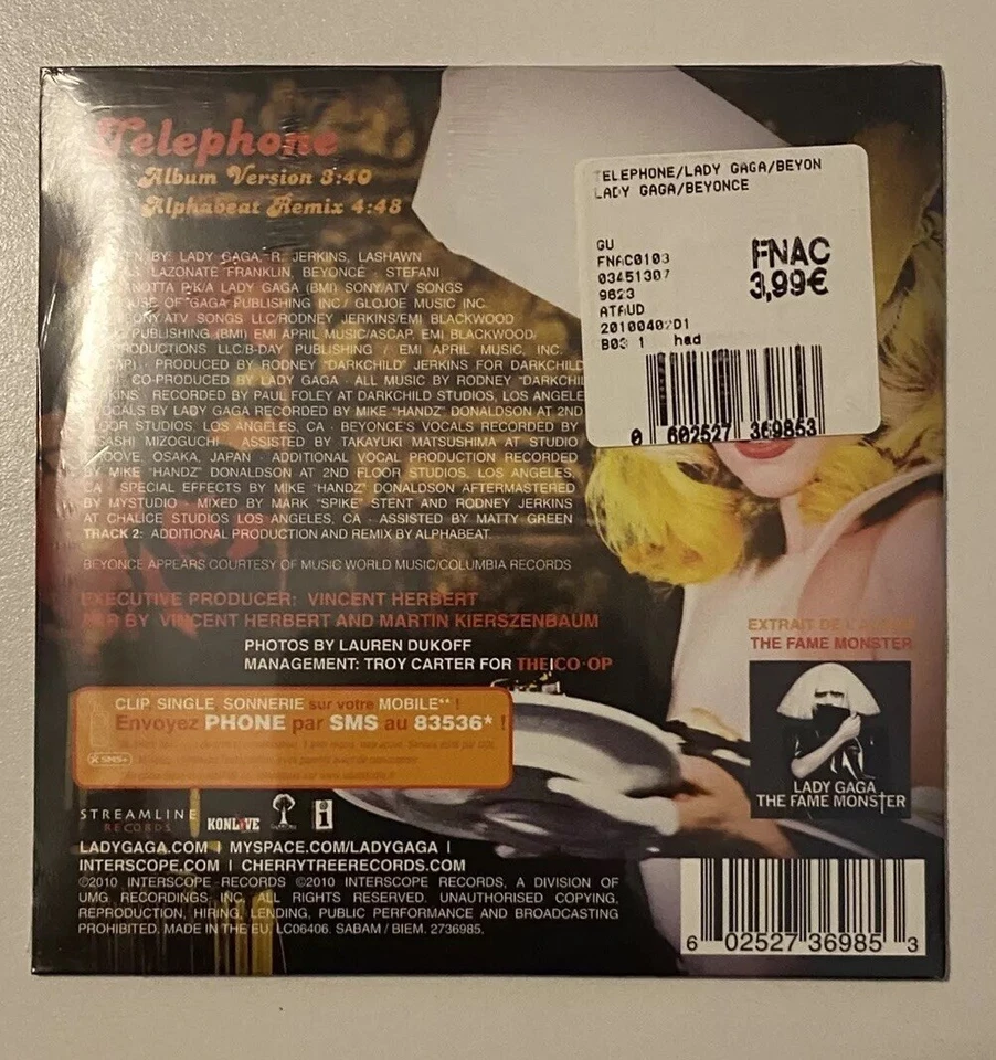 LADY GAGA & BEYONCE - Telephone - NEW/Sealed FRENCH card sleeve 2010 Interscope Foto 2 de 4
