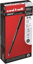 60145 uni-ball Onyx Stick Roller Ball Pen, Blue Ink, Fine, 0.7mm, 2 Dozen