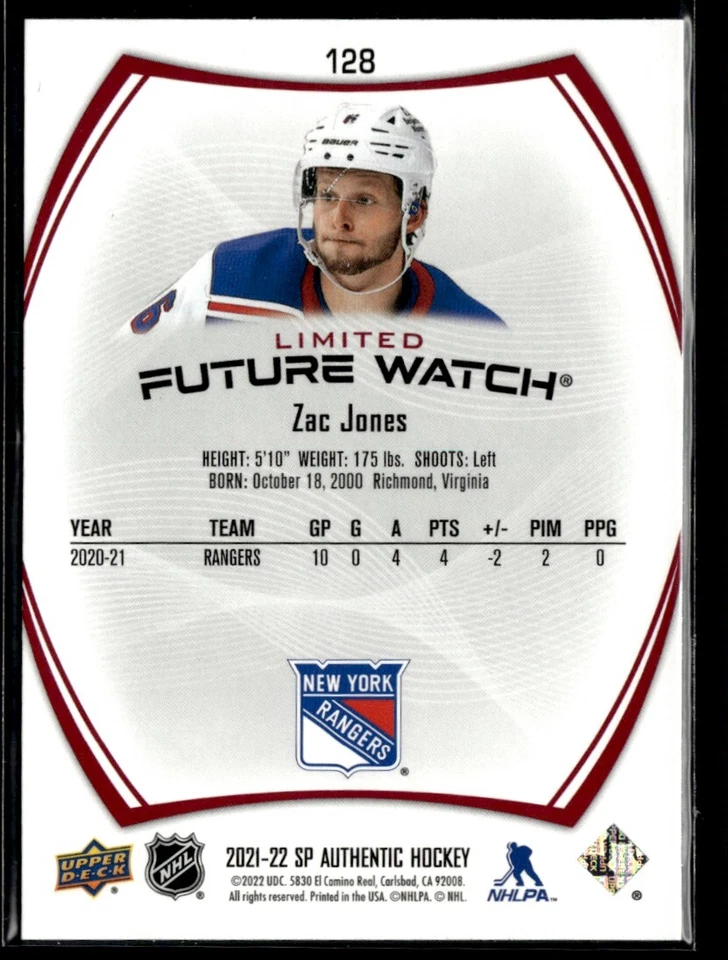 2021-22 SP Authentic limited red Zac Jones #128 - Image 2 of 2