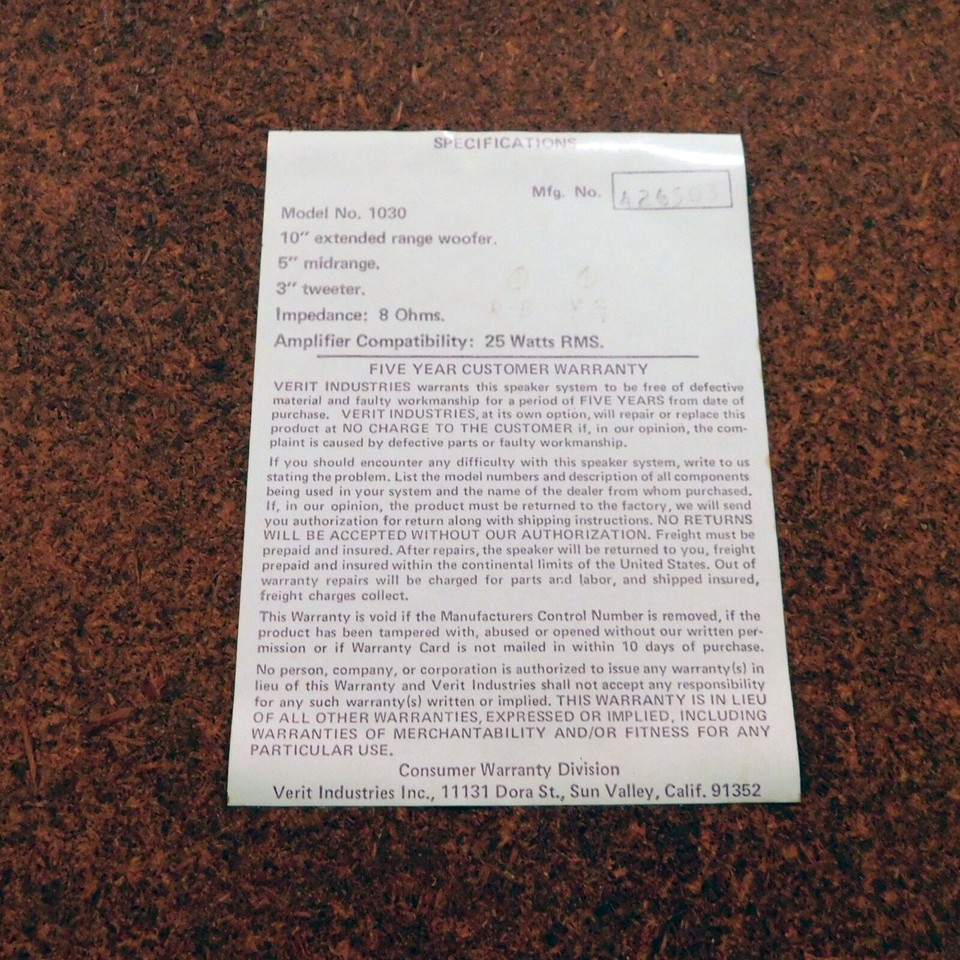 VTG Verit Industries Hi Fi Speakers Model 1030 Tested Working 70s ...