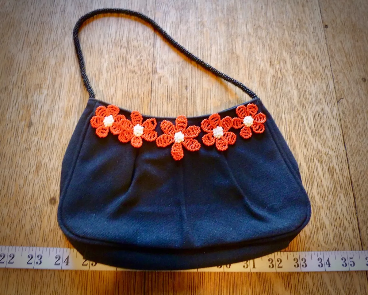 Lulu Guinness Black Evening Bag with Beaded Flowers