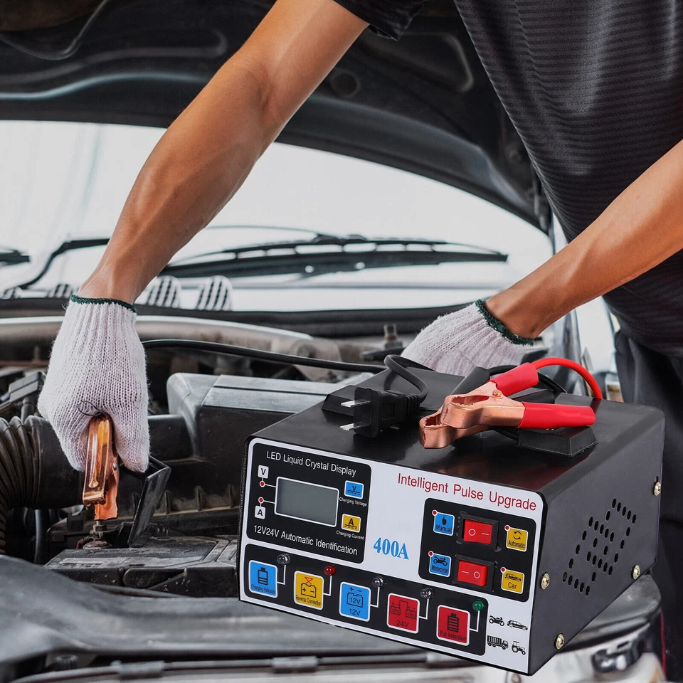 Cargador de batería de coche inteligente de alta resistencia 400A 12V/24V reparación automática de pulso trickle Foto 4 de 4