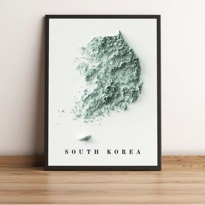 South Korea Map, South Korea 2D Relief Map - 2D Flat Print