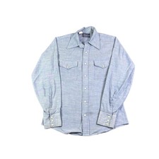 Vintage Dee Cee Rappers Western Shirt Blue Pearl Snap Permanent Press Mens S