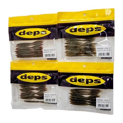 (4) Deps Rebound Stick 3'' Finesse Worms 12 Pack 2 Colors In Set Made In Japan 