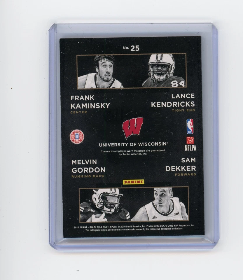 2016 Panini Black Gold Kaminsky Kendricks Gordon Dekker #25 Quad Patch /99 - Image 2 of 2