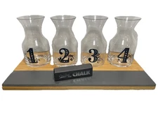 Cucina Vita Wine Tasting 4 Carafe Wood & Chalkboard Tray Set New