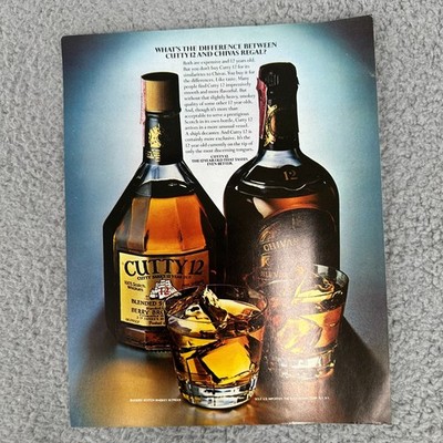 Cutty 12 Scotch vs Chivas Regal 1977 Vintage Print Ad Original Bar Art Man Cave
