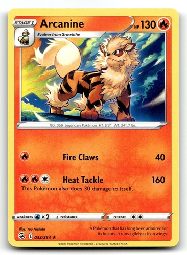 Arcanine 033/264 Rare Fusion Strike Pokemon Near Mint