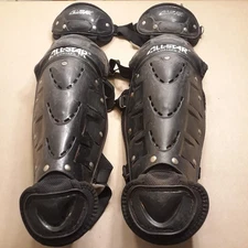 ALL-STAR LG912PS Baseball Shin Guards Plus Knee Supports Black Ages 9-12 USED