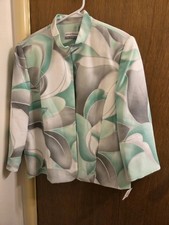  snags Lines Alfred Dunner Green Gray  White Polyester Jacket Blazer sz 14P