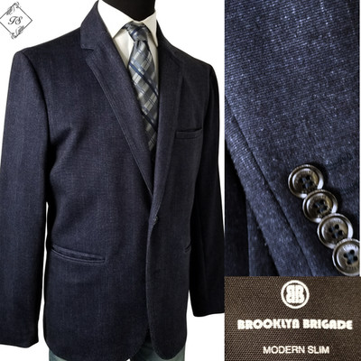 Brooklyn Brigade Modern Slim Unstructured Blue Men Blazer 42 SportCoat Jacket