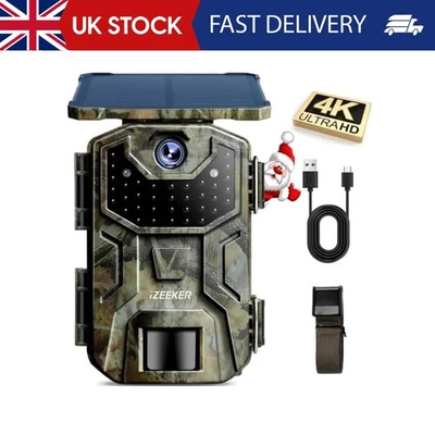 iZEEKER Solar Wildlife Camera 4K 30fps 48MP, Trail Camera with 2600mAh Battery,