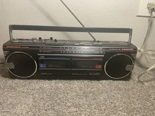 JVC RC-W40 Black Stereo Boombox AM/FM Cassette Tape Stereo Dubbing Built-in Mic