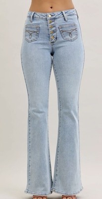 Judy Blue 1/25 Flare Light Wash Button Fly Denim Jeans Mid Rise Western JB881028