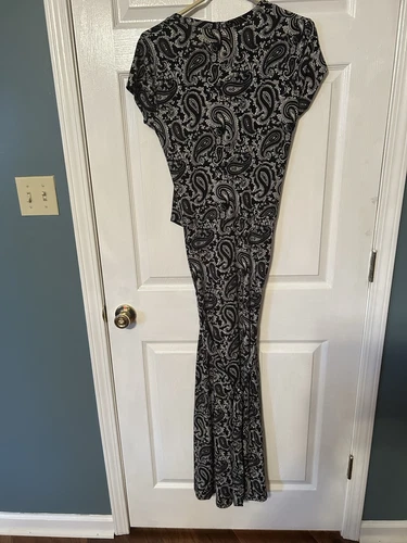 Abito Michael Kors Paisley Donna Taglia 6 Romantico Alto Basso Nero Bianco Stampa