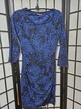 Express XS Blue & Black Leopard Print Rouched 3/4 Sleeve Dress