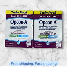 FOR 2 Bausch  Lomb Opcon-A Eye Allergy Relief Itching Eye Drops 2 TWIN PACK NEW