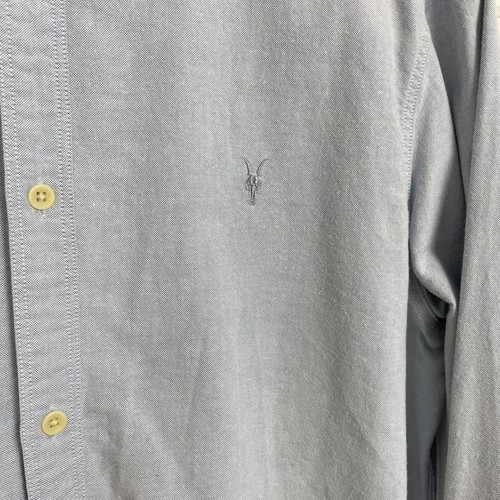 ALLSAINTS Shirt Mens Size Large Blue Hungtington Chambray Logo Long Sleeve - Picture 5 of 12