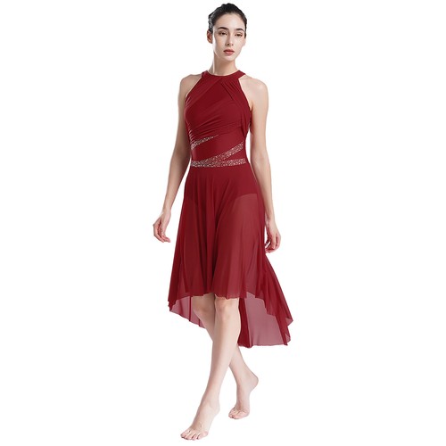 Women Dancewear Ruched Dress Chiffon Leotard Sleeveless Costume Jazz Modern - Picture 7 of 64