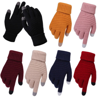 Winter Touch Screen Gloves Unisex Warm Stretch Crochet Knitted Thickened Mittens