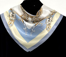 26"X26"Golden Blue Art Print Pure Mulberry Satin Silk 12momme Scarf 65x65cm5-74