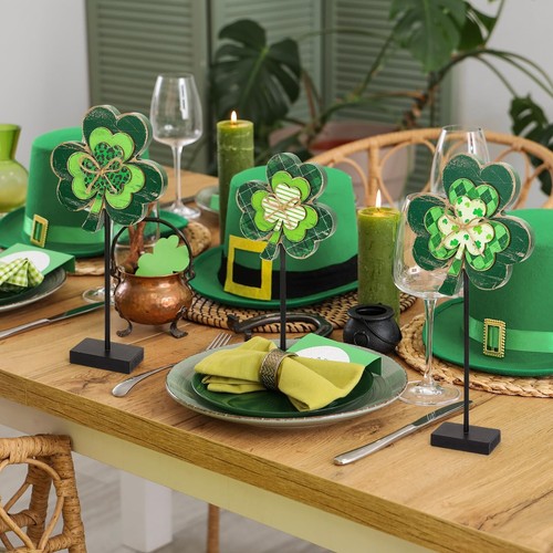 St. Patrick's Day Retro Shamrock Wooden Signs Tall Standing Green Shamrock Ta... - Picture 4 of 7