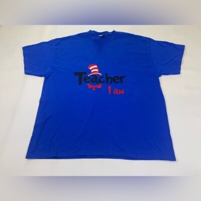 Dr Seuss Teacher I AM tshirt, 2 XL blue short sleeve