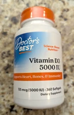 Doctor's Best Vitamin D3 5000 IU 125 mcg 360 Softgels exp: 06/2027