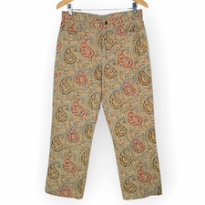 Lauren Ralph Lauren Crop Capri Pants Size 10 Cotton Linen Beige Paisley Vtg 90s
