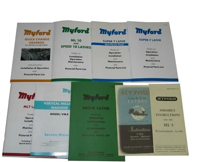Myford Lathe Manual Instructions Parts Super 7 ML7 ML7-R ML10 Hand Book