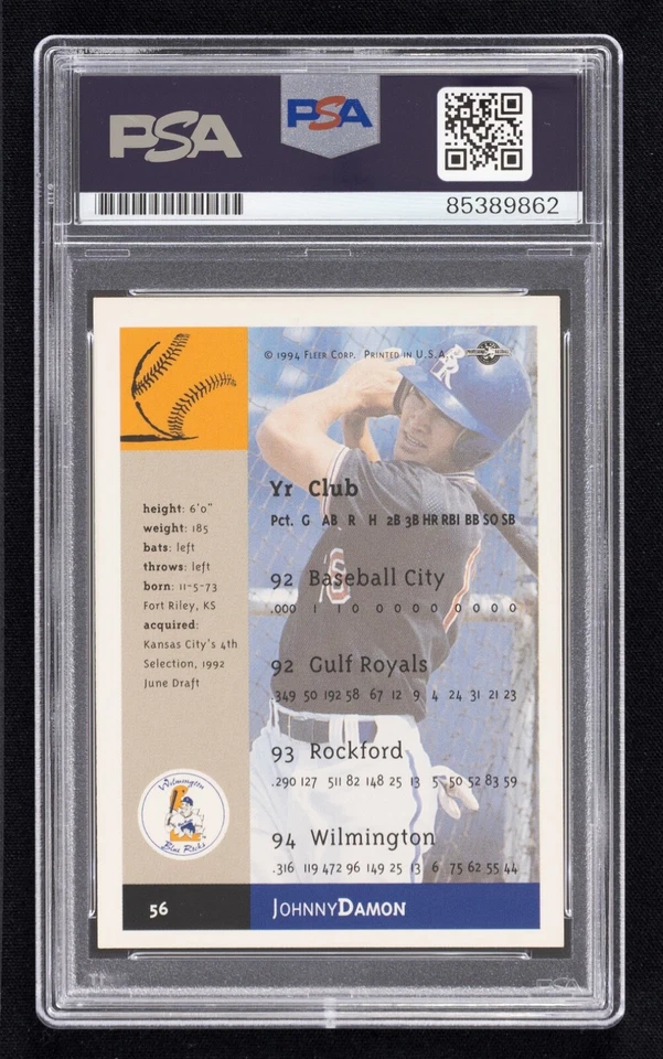 Johnny Damon Signed 1994-95 Fleer Excel Card #56 (PSA) Wilmington Blue Rocks - Image 2 of 2