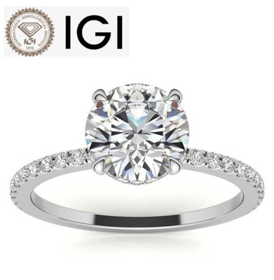 Round Cut 1.30TCW IGI Certified Lab Grown Diamond Halo Ring Solid 14k White Gold