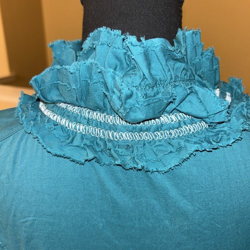 Love Stitch Green Size S Short Sleeve Cotton Button Fromt Ruffled V Neck Dress - Picture 5 of 6