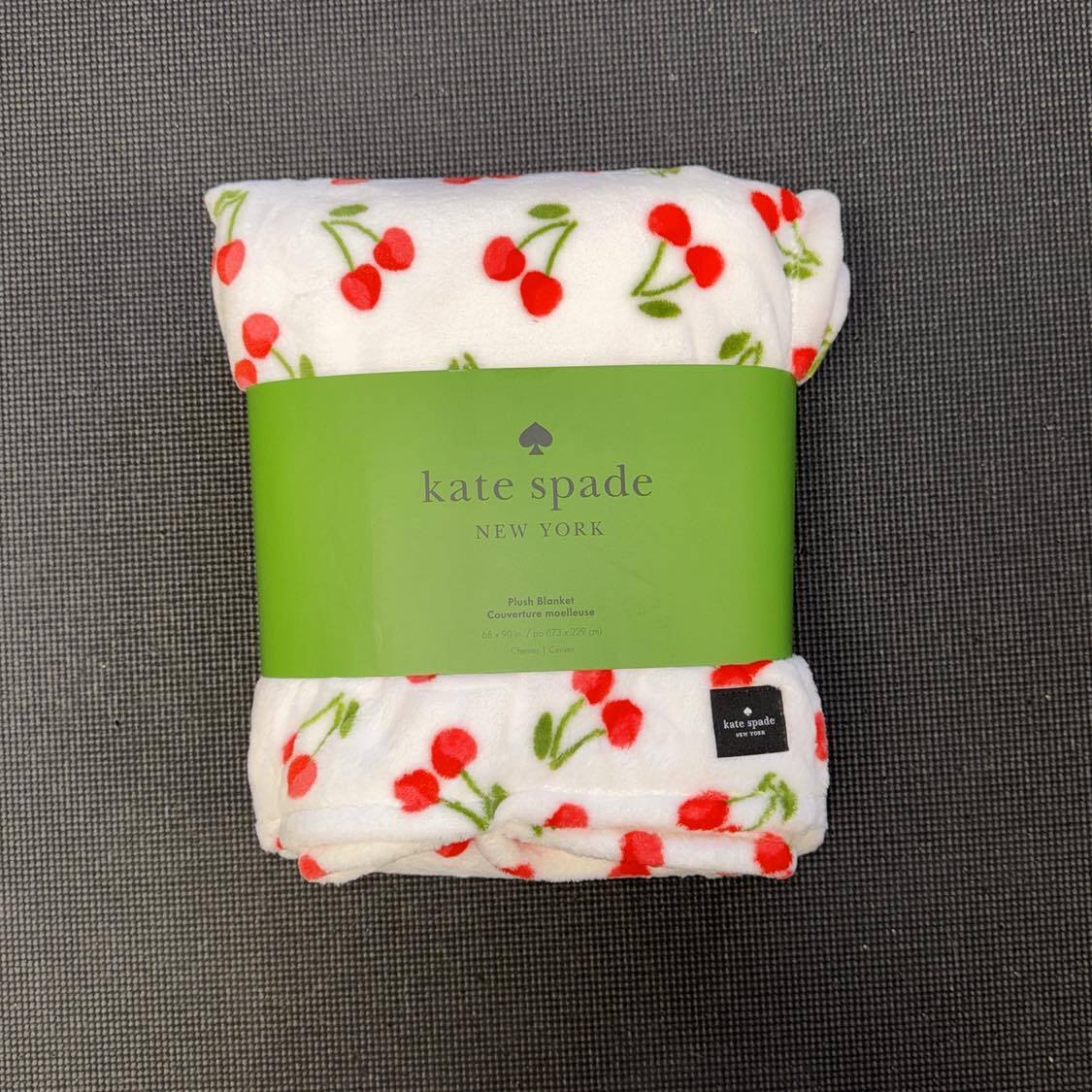 Kate Spade Oversized Twin White Red Cherries Fleece Blanket