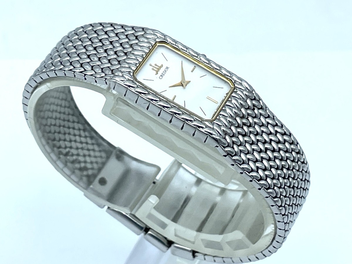 CREDORシルバー メッシュ クォーツ 腕時計2F70-5340 Near MINT Vintage SEIKO Credor Integral Quartz Ladies Watch White