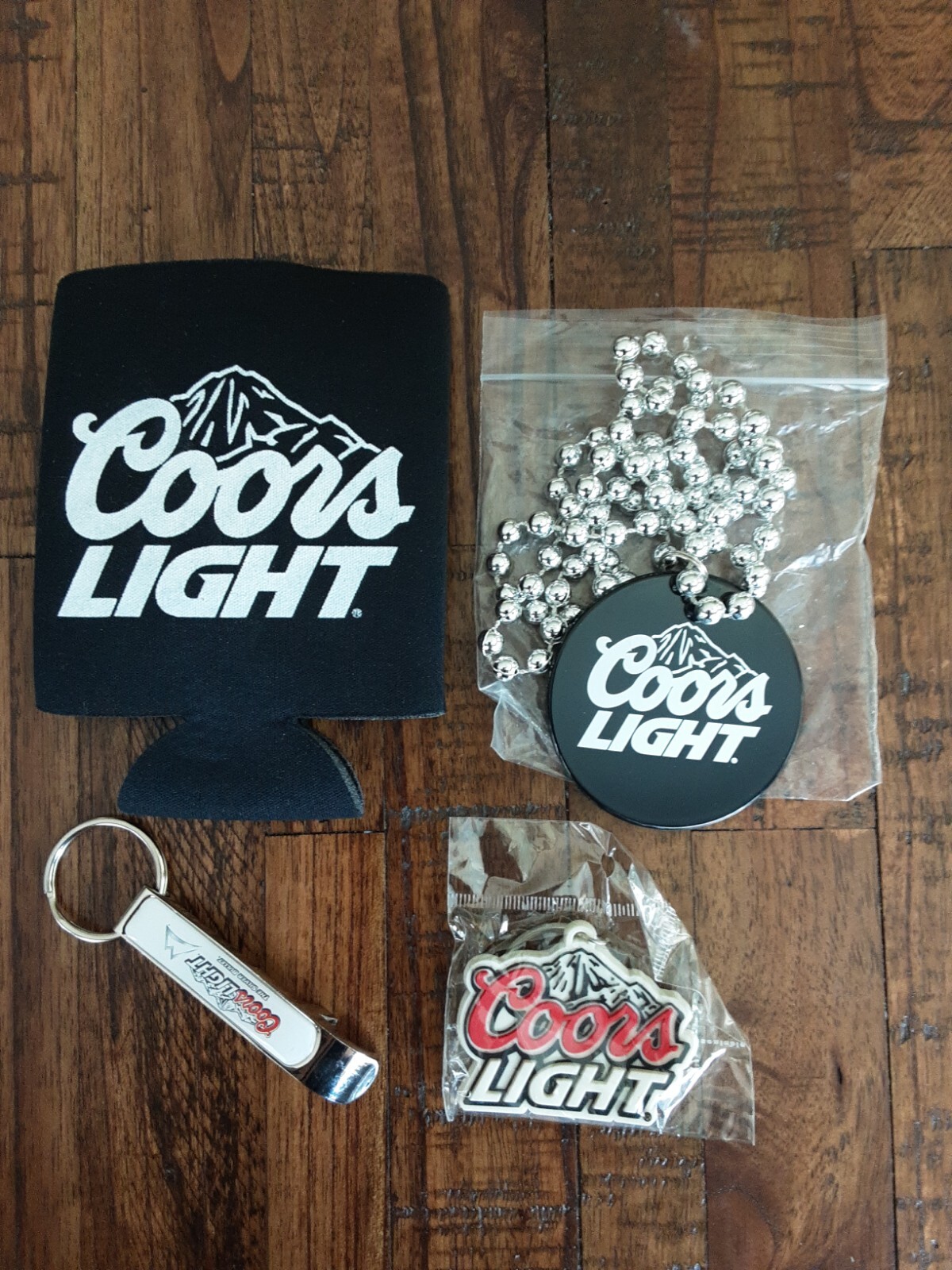 Vintage COORS LIGHT Promo, Coozie,Bottle Opener,Keychain& Beads All