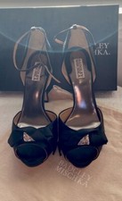 Badgley Mischka Elegant Heels Shoes 9M Black Satin Rhinestone Open Toe