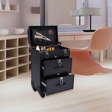 Rolling Makeup Case Artist Cosmetic Train Case Aluminum Large Makeup Trolley