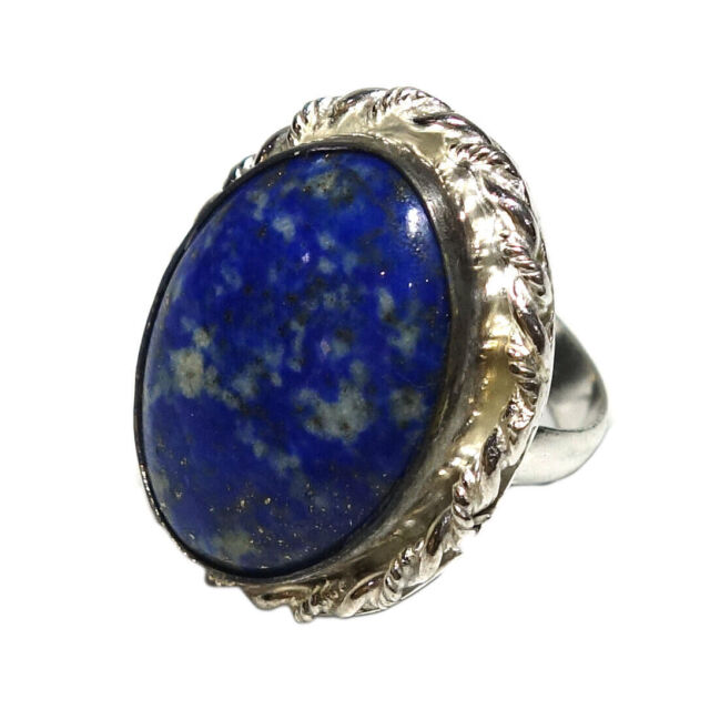 Spiritual Jewelry Lapis Lazuli Oval Shape Handmade Ring Size 8.50 H097