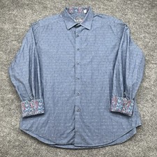 Robert Graham Shirt Men's XL Classic Fit Flip Cuff Blue Diamond Pattern Cotton