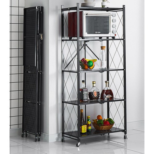 SOGA 5 Tier Steel Black Foldable Kitchen Cart Multi-Functional Shelves Organizer - Picture 3 of 13