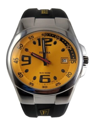 FESTINA WOMEN'S SPORT STAINLESS STEEL YELLOW DIAL WATER RESITAN 100M OVAL SHAPE 