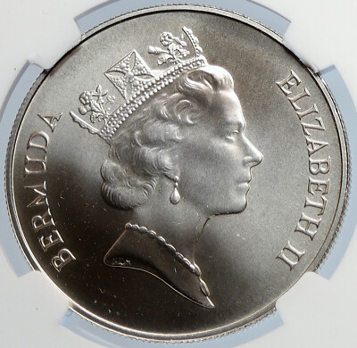 1986 Bermuda UK Queen Elizabeth II TURTLE Proof Silver 1 Dollar