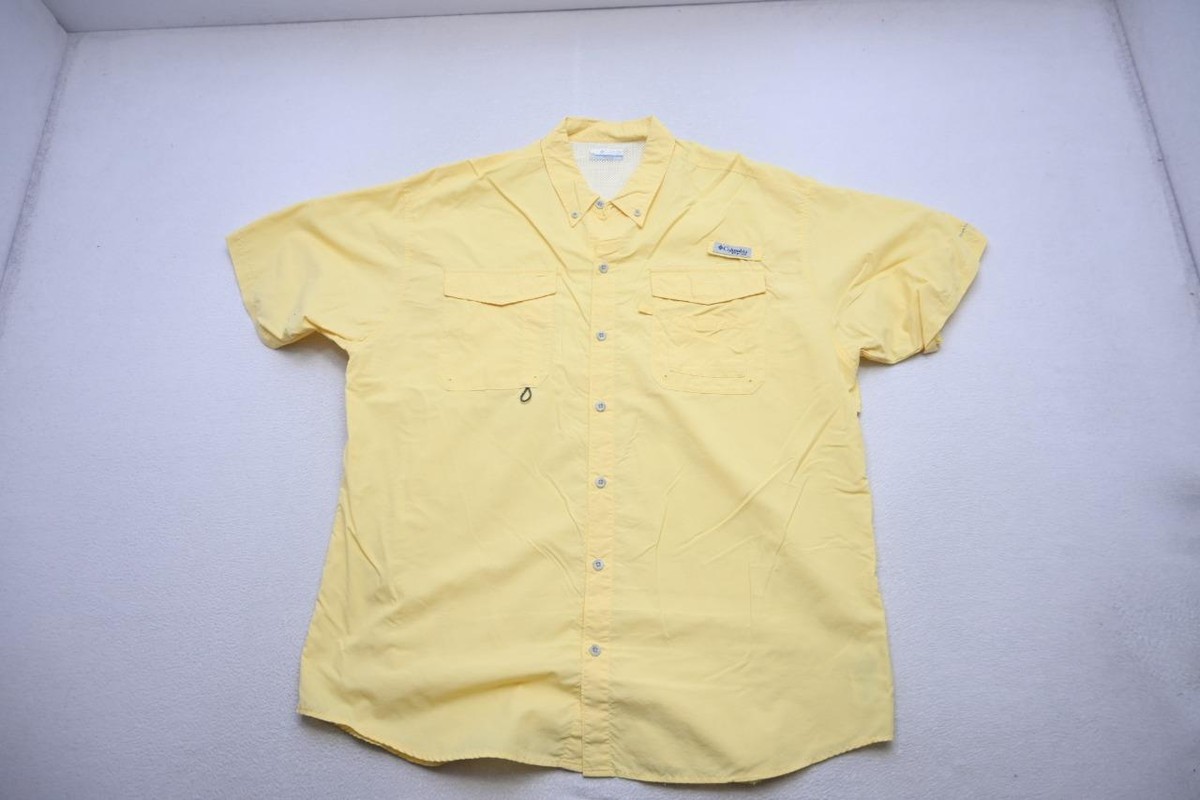 Chemise Columbia PFG Omni-Shade Homme - XL, Jaune, Manches Courtes, Pêche