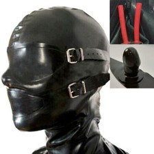 Latex Rubber Hood with Removable Eyes and Mouth Mask Open Eyes Mouth Back Zipper